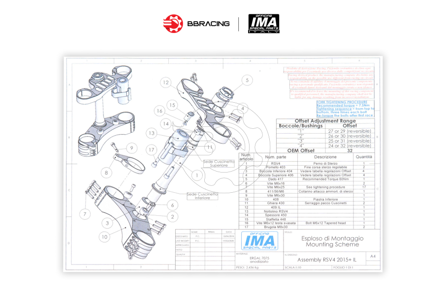 Bộ Chảng Ba IMA Aprilia RSV4 2015-22 Titan
