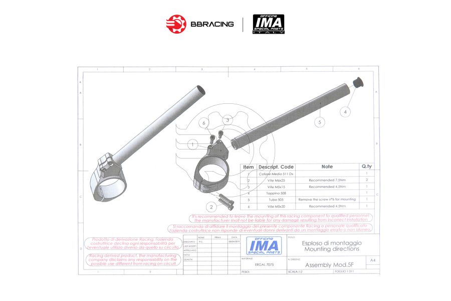 Ghi Đông IMA BMW S1000 RR 2023+ FGR300 Đen